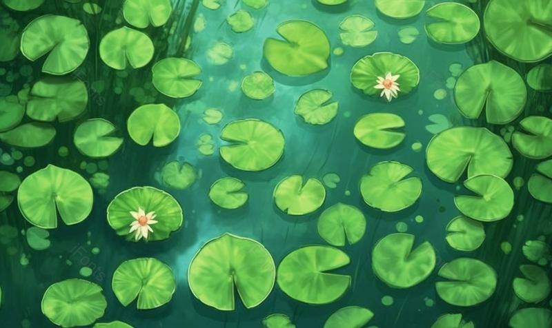 绿色荷叶湖面上的盛开的睡莲手绘插画背景图,插画/手绘图,插画/手绘图库,插画/手绘图下载,插画/手绘